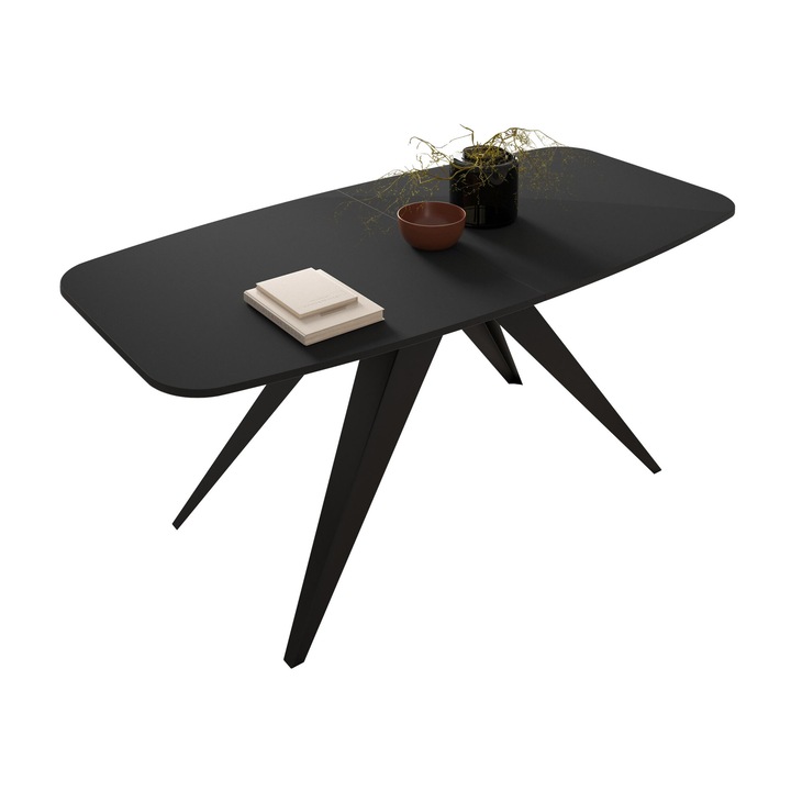Masa Gisuvo 160, negru / negru molet, 160x80x76 cm, Mirjan24