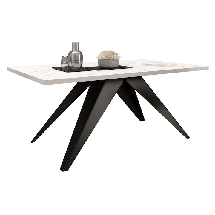 Masa extensibila Awelian 140, negru / marmura bianco, 140x80x76 cm, Mirjan24
