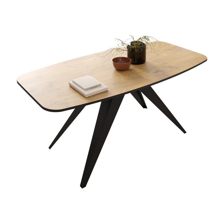 Masa Gisuvo 160, negru / stejar lancelot, 160x80x76 cm, Mirjan24