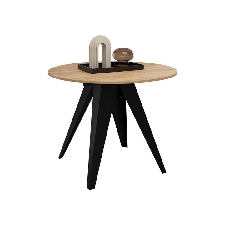 Masa Zafuna 90, negru / stejar craft auriu, 90x90x76 cm, Mirjan24