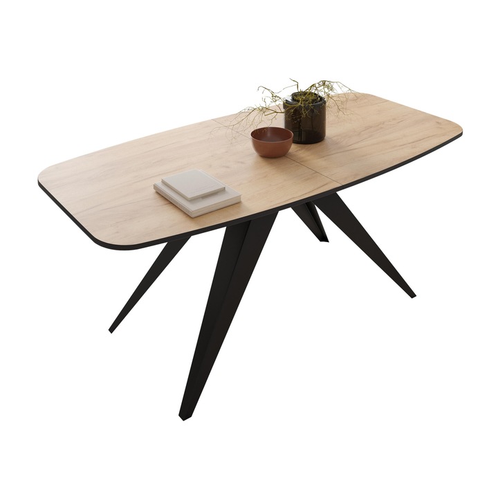 Masa Gisuvo 160, negru / stejar craft auriu, 160x80x76 cm, Mirjan24