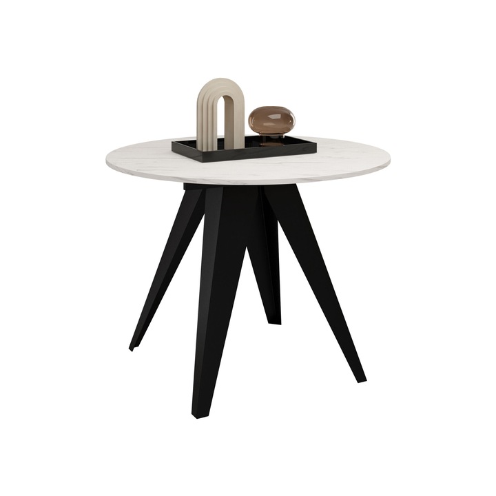 Masa Zafuna 90, negru / marmura bianco, 90x90x76 cm, Mirjan24