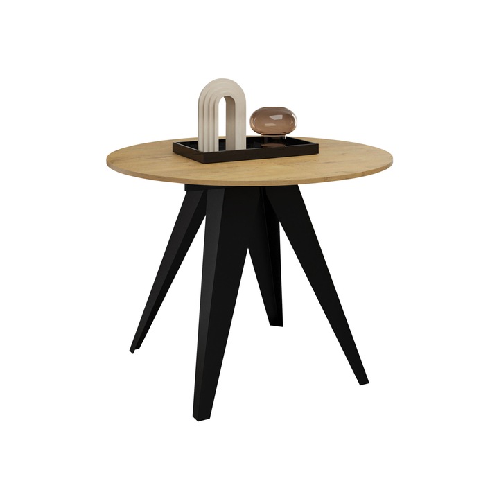 Masa Zafuna 90, negru / stejar lancelot, 90x90x76 cm, Mirjan24