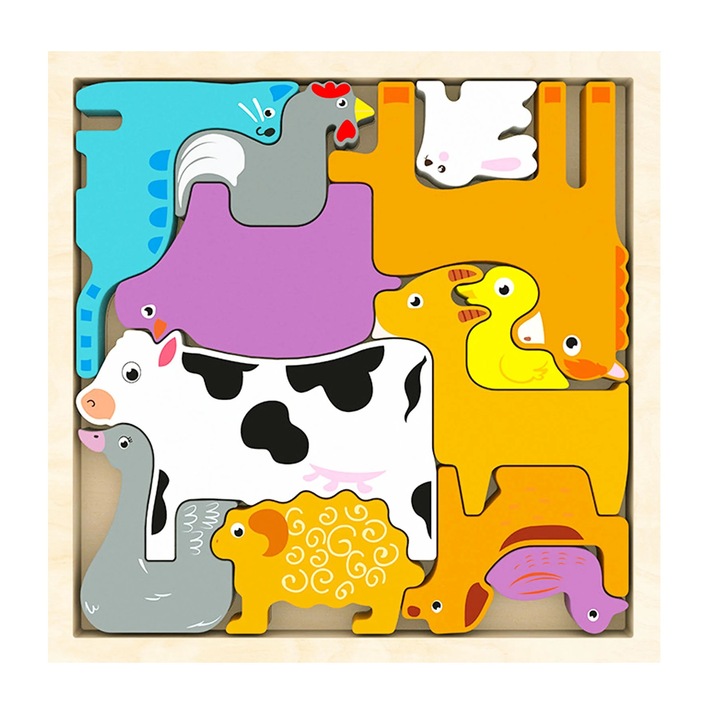 3D puzzle, Tetris, Haszonállatok, 12 db, sokszínű, Toyska®