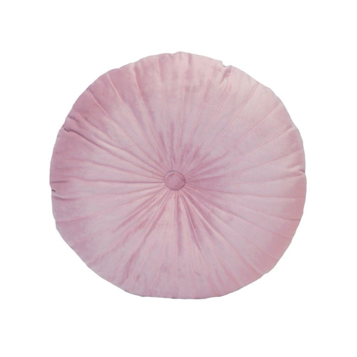Кръгла декоративна възглавница пуфет от прахово розово кадифе, диаметър 45 см