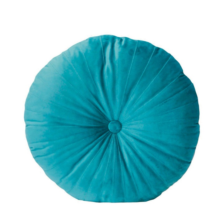 Кръгла декоративна възглавница Puffet от тюркоазено кадифе, диаметър 45 см