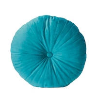 Perna Decorativa Puffet Rotunda din Catifea Turcoaz, diametru 45 cm