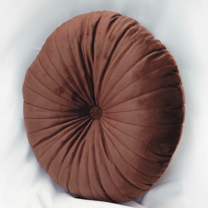 Perna Decorativa Puffet Rotunda din Catifea Maro, diametru 45 cm