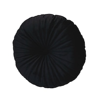 Perna Decorativa Puffet Rotunda din Catifea Neagra, diametru 45 cm