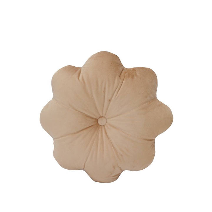 Perna Decorativa Puffet Floare din Catifea Crem, 45 cm Diametru