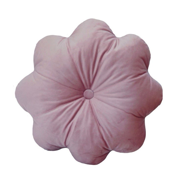 Декоративна възглавница с цветен пуфет от пудрово розово кадифе, 45 см диаметър