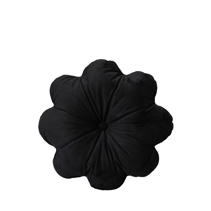 Perna Decorativa Puffet Floare din Catifea Neagra, 45 cm Diametru