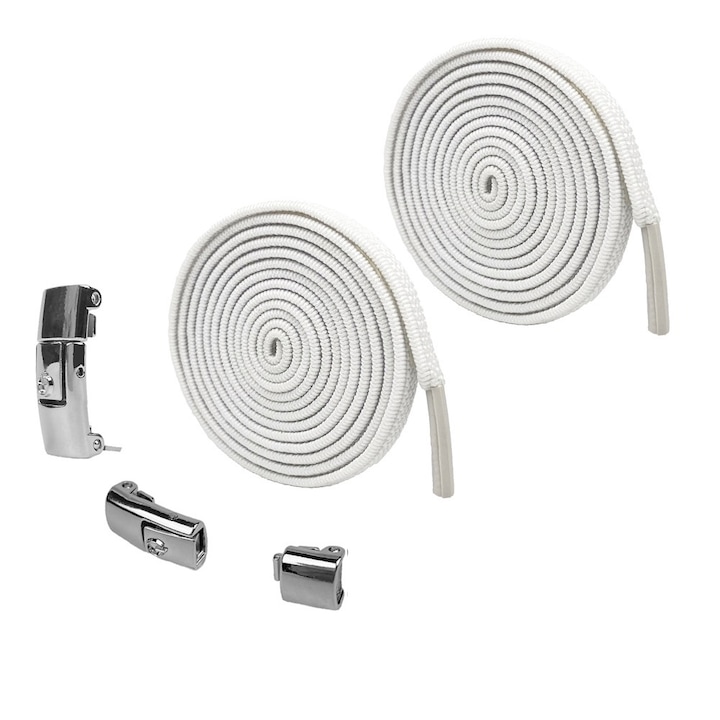 Еластични връзки без завързване, Vaxiuja, с метална глава, бели, комплект 1 чифт