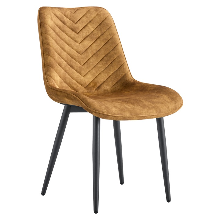 Scaun dining, maro, negru, picioare din metal, tapiterie din catifea, living, bucatarie, design elegant, 50x63, 5x84 cm