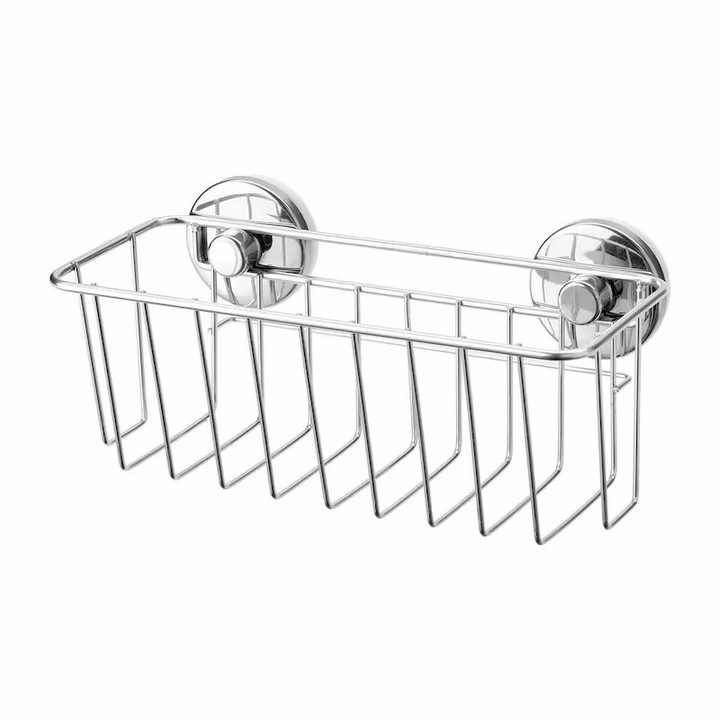 Cos cu ventuza pentru baie, fara gaurire, din inox anticoroziv, 24x12x11 cm, Yupy®