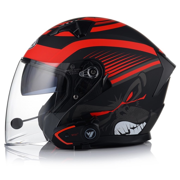 Мотоциклетна каска с вградени очила, AWINA, JK528, Червена, Комуникационна система, ECE 22.06, M 57-58 см