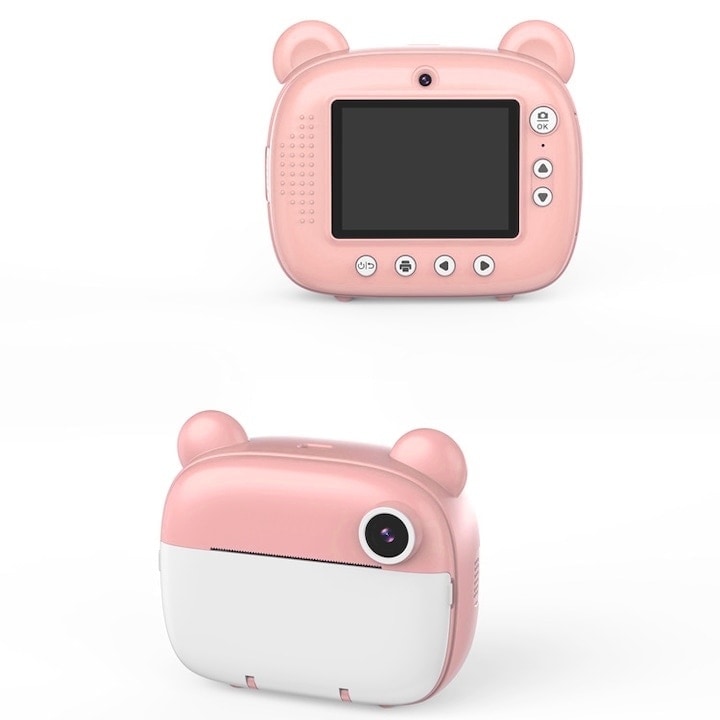 Camera digitala pentru copii, mini camera, 13MP, ecran 2 inch, roz, set cu cablu USB si lanyard
