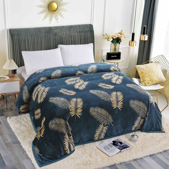 Patura Cocolino, Jojo Home, 2 persoane, 200x230cm, Imprimeu Frunze Bicolor, Multicolor