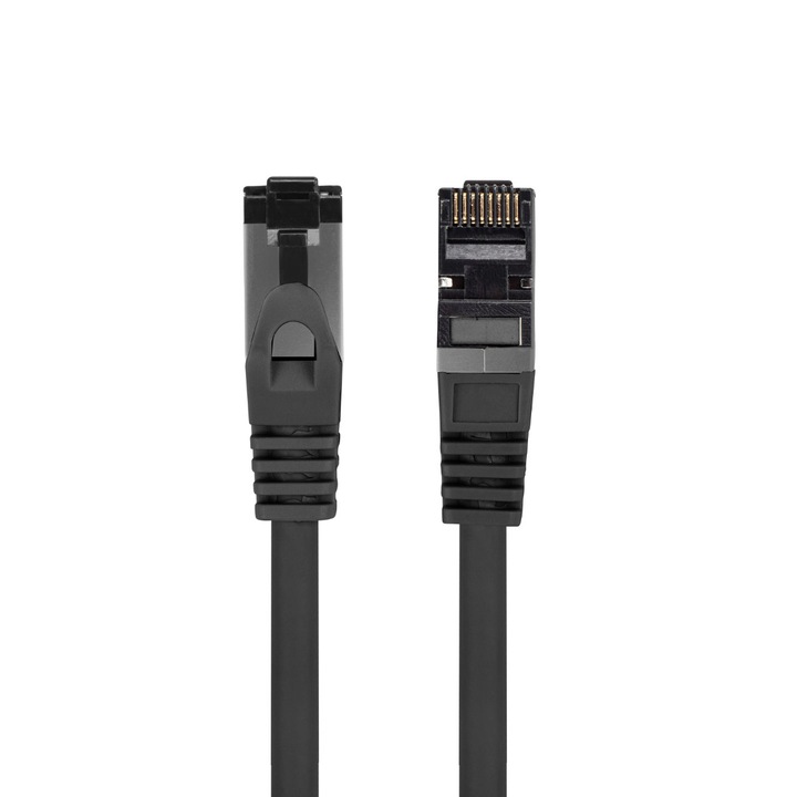 Cablu internet CAT 8.1 S/FTP LSZH, lungime 25 cm, Lanberg 44057, mufat 2xRJ45, material conductor cupru, negru Negru 25 cm