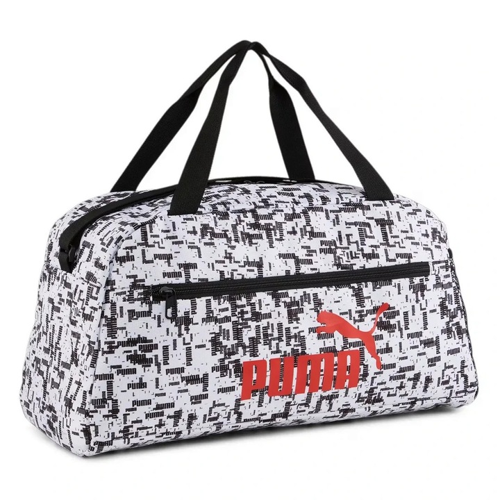 Geanta sport Puma Phase AOP, 22 litri, 45x22x23cm,alb/negru