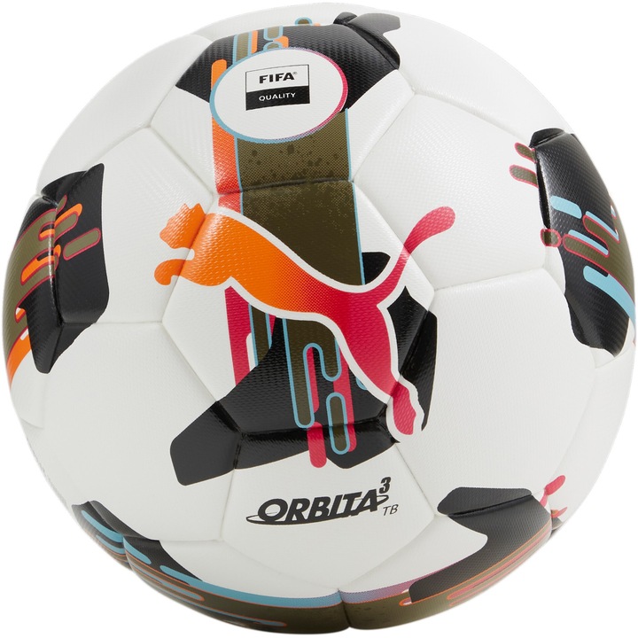 Minge fotbal Puma Orbita 3 TB (FIFA Quality), marime 5, alb/negru/portocaliu