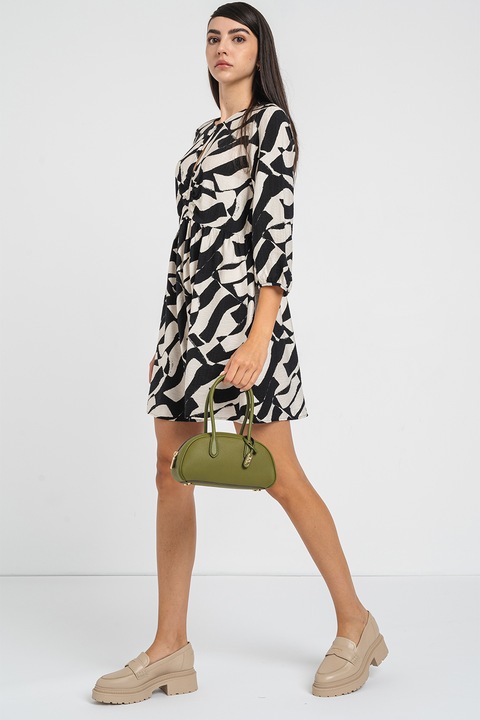 Vero Moda, Rochie evazata cu maneci trei sferturi Joss, Negru, Alb murdar, XS