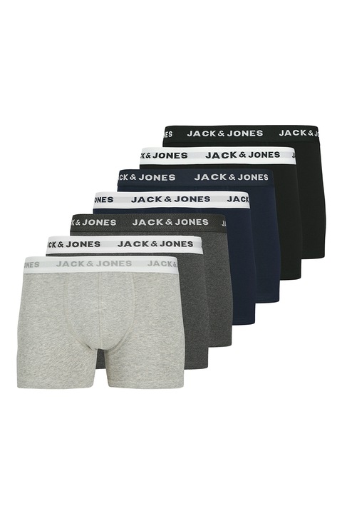 Jack & Jones, Set de boxeri cu banda cu imprimeu logo in talie - 7 perechi, Negru/Gri/Bleumarin