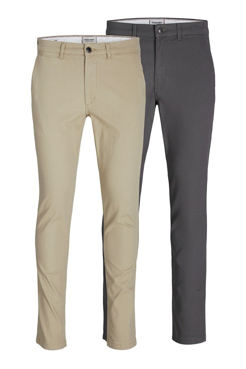 Jack & Jones, Set de pantaloni chino slim fit Marco - 2 perechi, Maro camel/Gri inchis