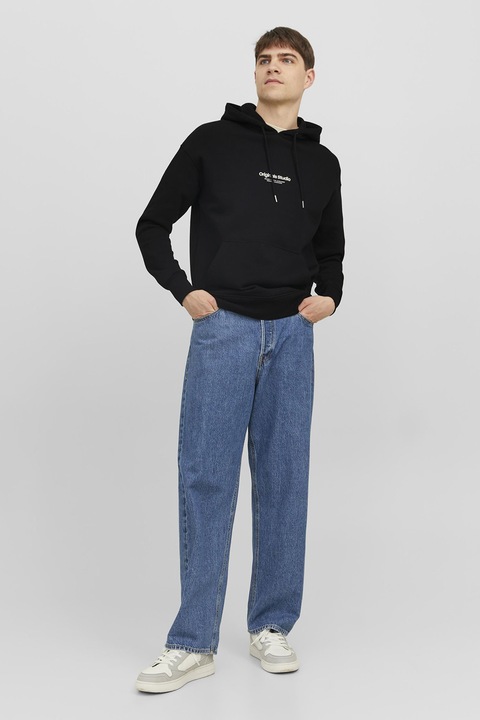 Jack & Jones, Худи със свободна кройка и джоб кенгуру, Слонова кост/Черен