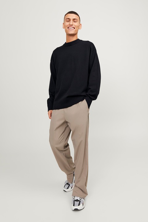 Jack & Jones, Pulover din amestec de bumbac organic cu decolteu la baza gatului, Negru