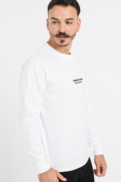 Jack & Jones, Bluza de bumbac cu decolteu la baza gatului, Negru/Alb murdar