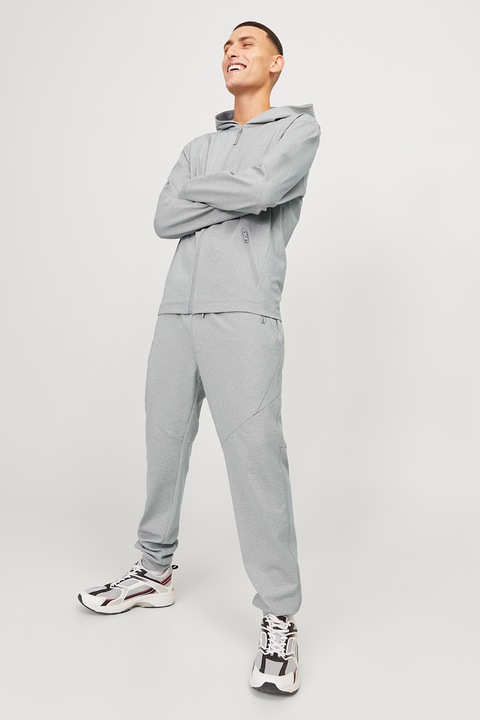 Jack & Jones, Pantaloni de trening din amestec de bumbac cu buzunare laterale, Gri deschis melange