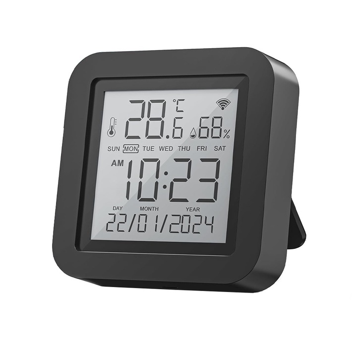 Intelligens infravörös távirányító, WIFI TV/házimozi/légkondicionáló vezérlés, Vaxiuja, páratartalom és hőmérséklet érzékelő, Alexa és Google Assistant, fekete