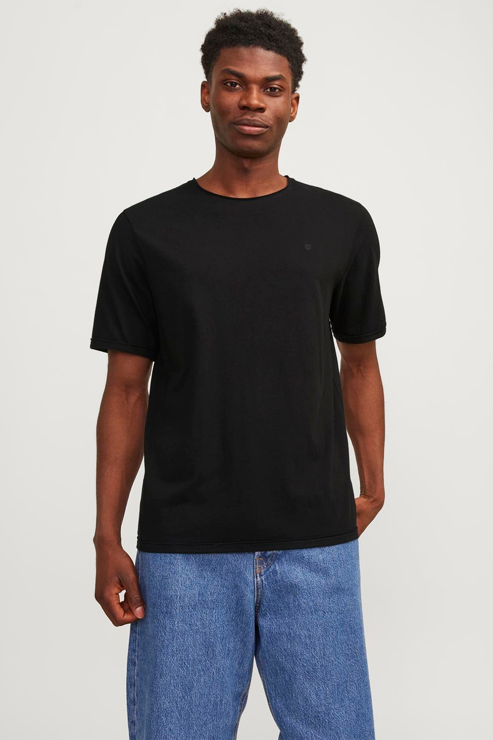 Jack & Jones, Tricou din bumbac cu model uni Rydes, Negru, L