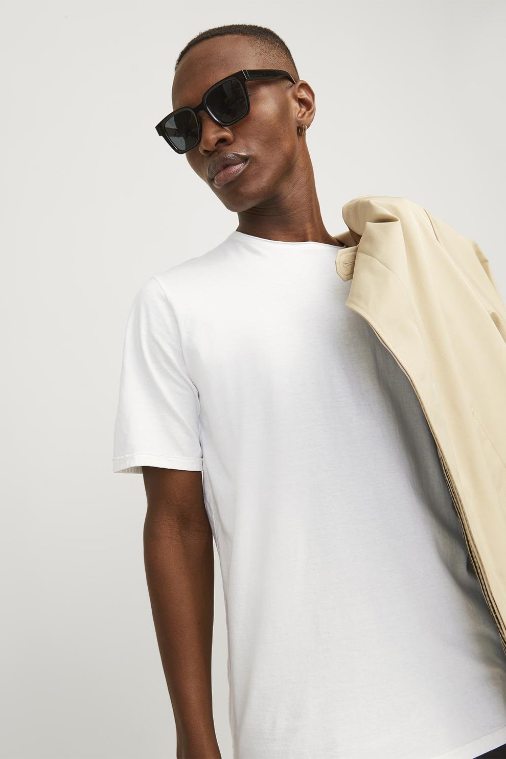 Jack & Jones, Tricou din bumbac cu model uni Rydes, Alb, L