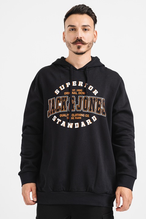 Jack & Jones, Худи с памук, Бял/Черен/Оранжев