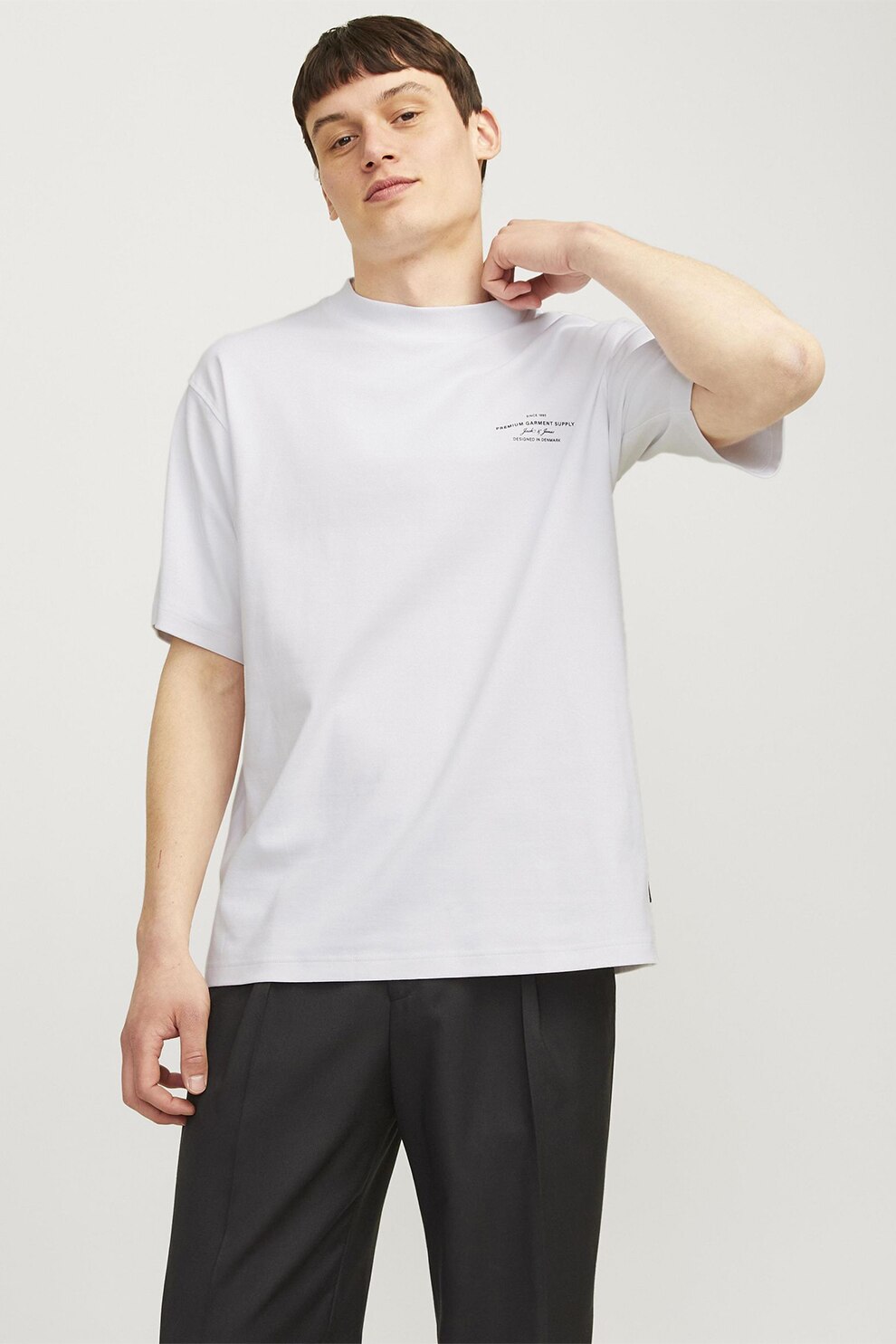 Jack & Jones, Tricou lejer cu detaliu text, Negru, Alb optic, L