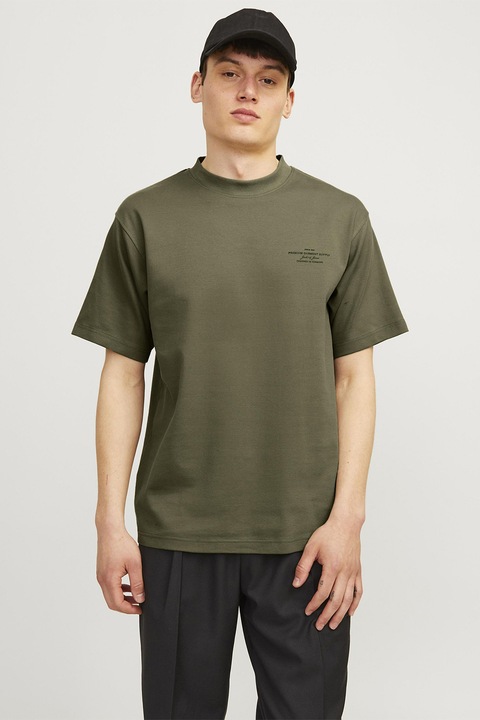 Jack & Jones, Laza fazonú póló feliratos részlettel, Khaki
