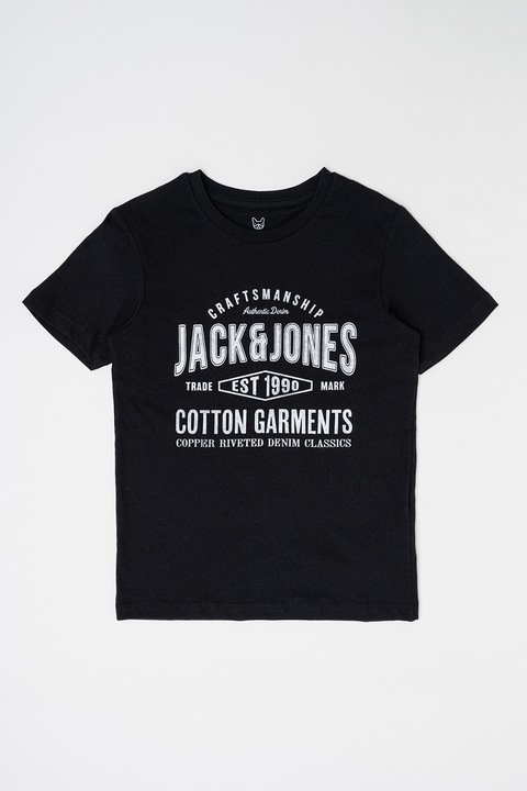 Jack & Jones, Tricou cu imprimeu logo, Negru, Alb, 164 CM
