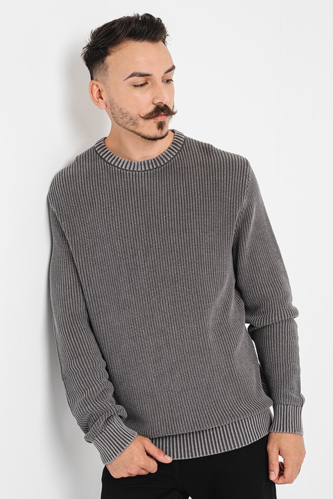 Jack & Jones, Памучен пуловер с релеф, Мръснобял/Tъмносив