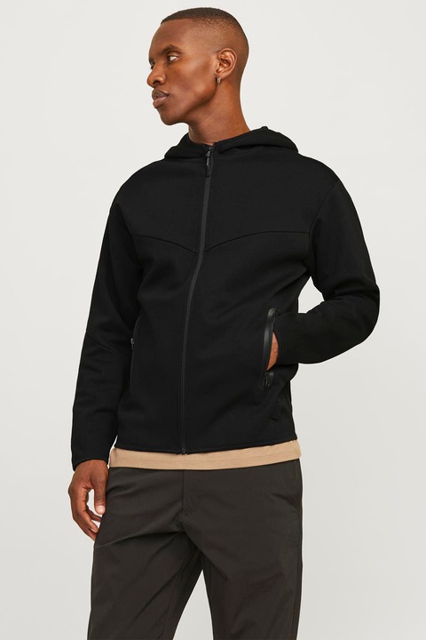 Jack & Jones, Hanorac cu buzunare cu fermoar, Negru