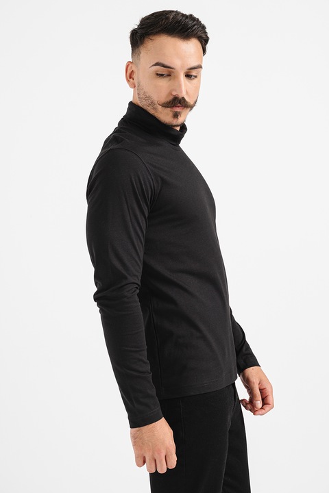 Jack & Jones, Bluza de bumbac cu guler inalt, Negru