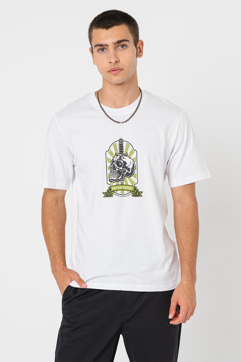 Jack & Jones, Kerek nyakú mintás póló, Fehér