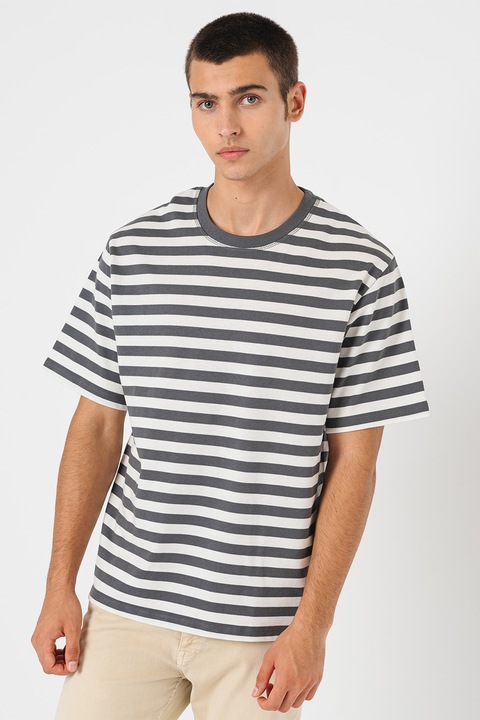 Jack & Jones, Памучна тениска на райе, Сив/Бял