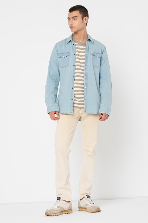 Jack & Jones, Памучна тениска на райе, Бял/Тъмнозелен