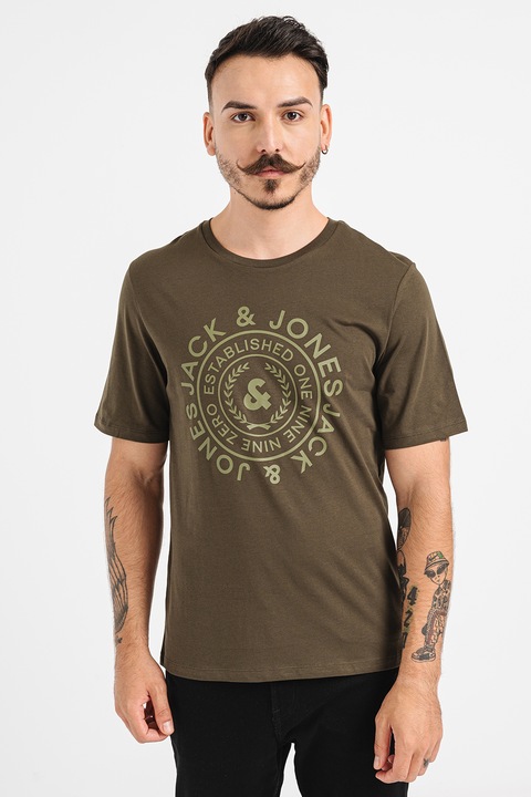 Jack & Jones, Logómintás pamutpóló, Sötétzöld, XL
