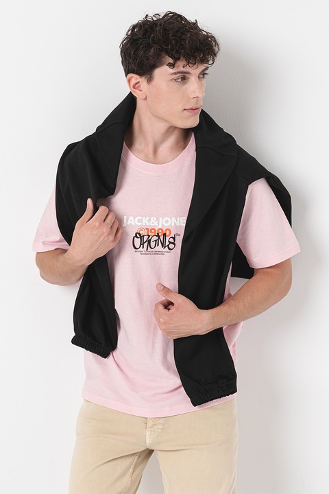 Jack & Jones, Tricou cu imprimeu logo, Roz pastel/Portocaliu stins/Alb optic