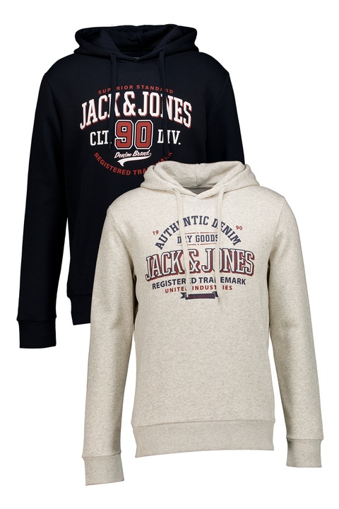 Jack & Jones, Set de hanorace din amestec de bumbac cu imprimeu logo - 2 piese, Rosu stins/Alb murdar/Bleumarin