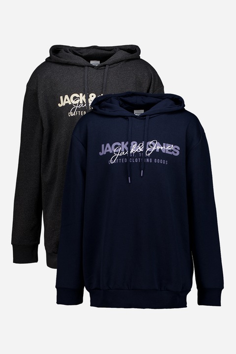 Jack & Jones, Set de hanorace cu imprimeu logo - 2 piese, Gri inchis melange, Bleumarin, 6XL