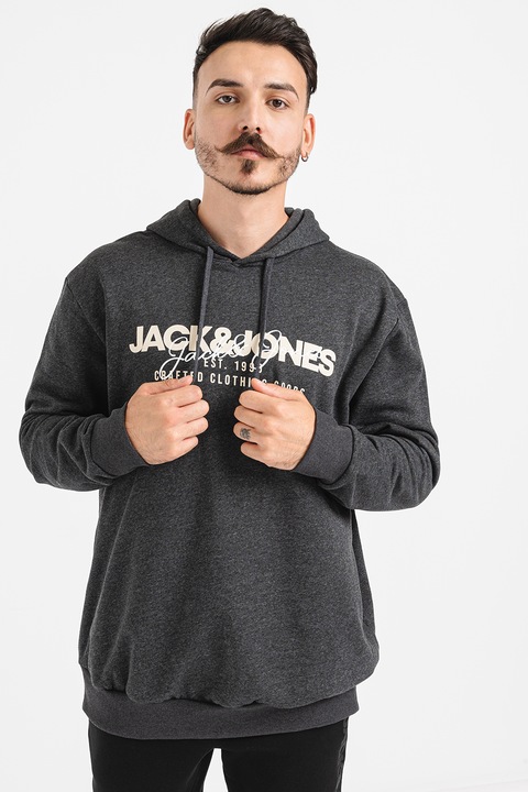 Jack & Jones, Set de hanorace cu imprimeu logo - 2 piese, Gri inchis melange, Bleumarin, 6XL